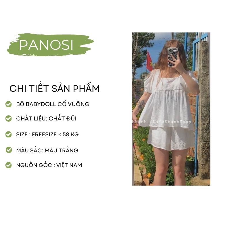Bộ mặc nhà nữ gồm áo babydoll cổ vuông và quần đùi nữ ống rộng chất đũi mềm mát PANOSI - Mã B5