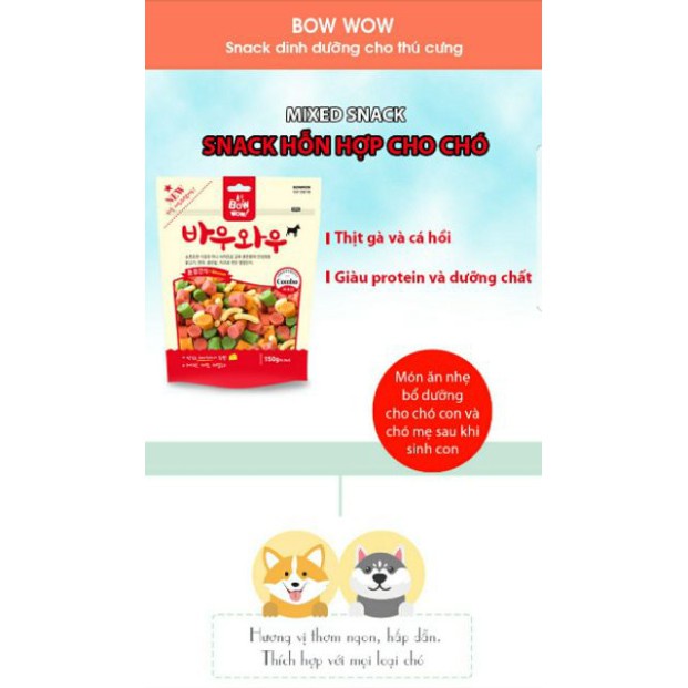 Bánh thưởng cho chó Bow wow hỗn hợp 150g 350g, thức ăn snack vặt huấn luyện cún Con Mèo Xiêm