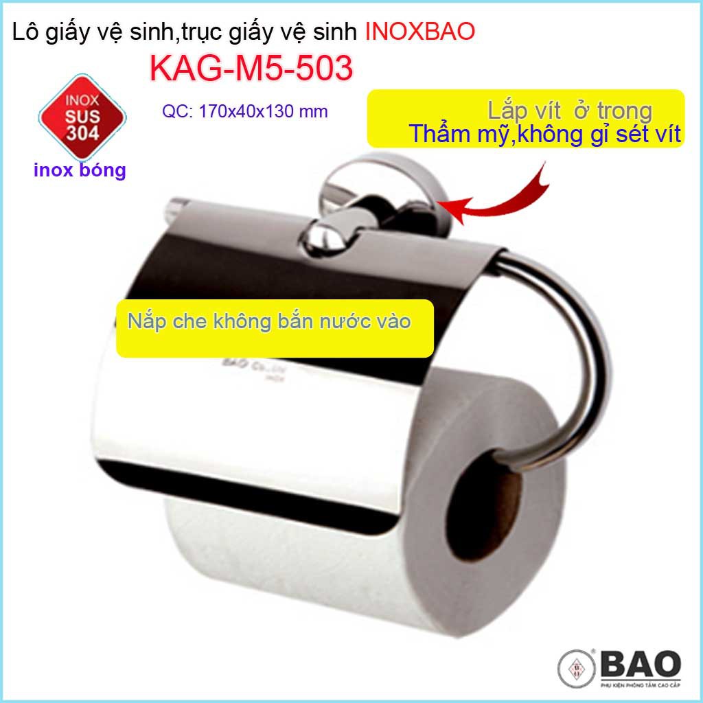 Hộp đựng giấy vệ sinh Inox Bảo KAG-M5-503, Móc giấy toilet SUS304 đế tròn inox dập khuôn cao cấp thiết kế tuyệt đẹp