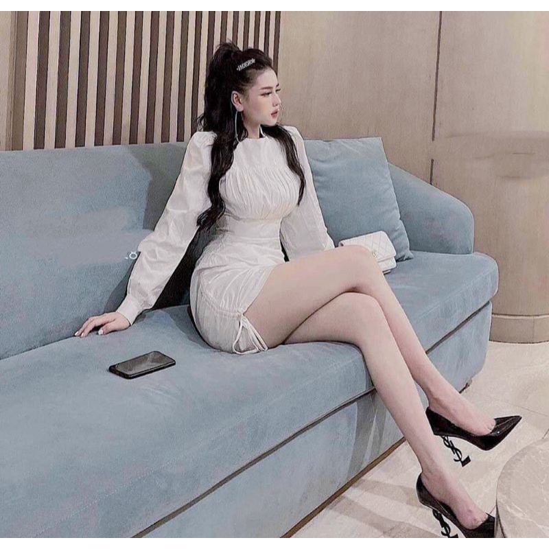 Đầm body tay dài rút dây sang chảnh ( hình thật )