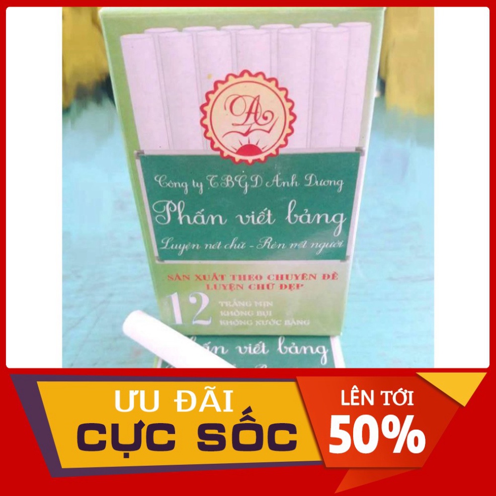 PHẤN TRẮNG VIẾT BẢNG THANH ĐẬM ÁNH DƯƠNG - Hộp 12 Viên - Trắng Mịn, Không Bụi, Không Xước Bảng