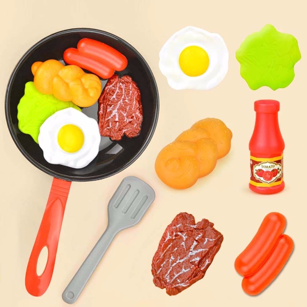 Bộ đồ chơi nấu ăn trứng chiên xúc xích rau củ và chảo màu sắc