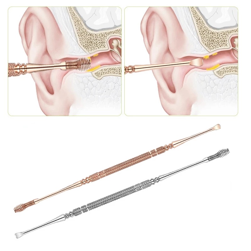 Set 2 Dụng Cụ Lấy Ráy Tai Hai Đầu Bằng Thép Không Gỉ Chuyên Nghiệp Cho Nam Và Nữ