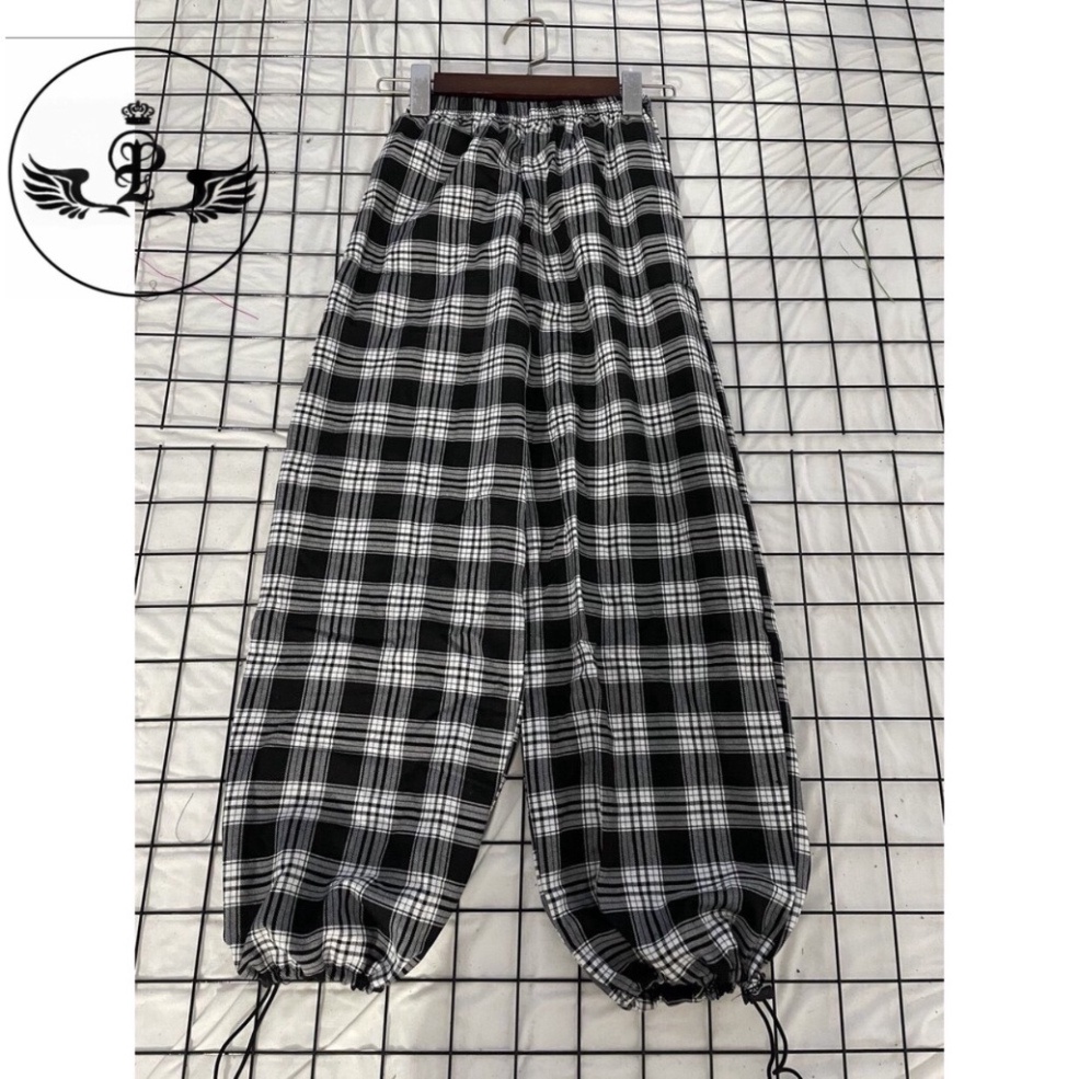 Quần Ống Rộng Kẻ Sọc Caro , Dây Rút Chân Unisex (kèm video shop tự quay)