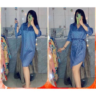 đầm sơ mi tay lỡ vải gấm