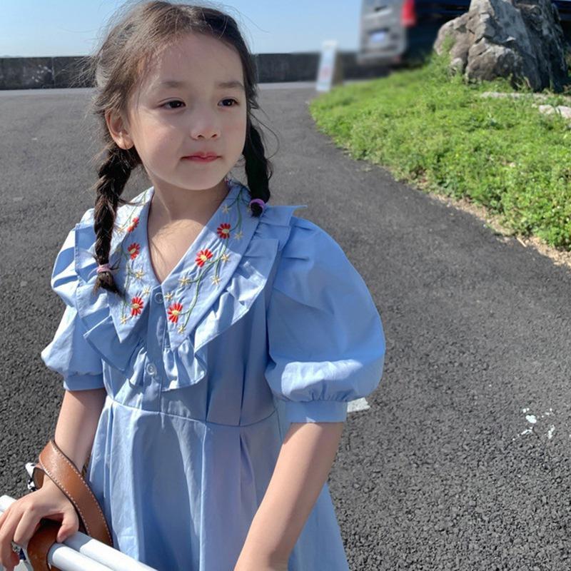 Váy tay phồng thêu hoa đáng yêu xinh xắn dành cho bé gái 2-7 tuổi