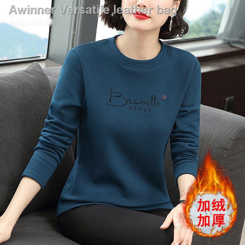 Áo thun tay dài lót nhung giữ ấm mùa đông mới cho phụ nữ trung niên và phụ nữ trung niên
