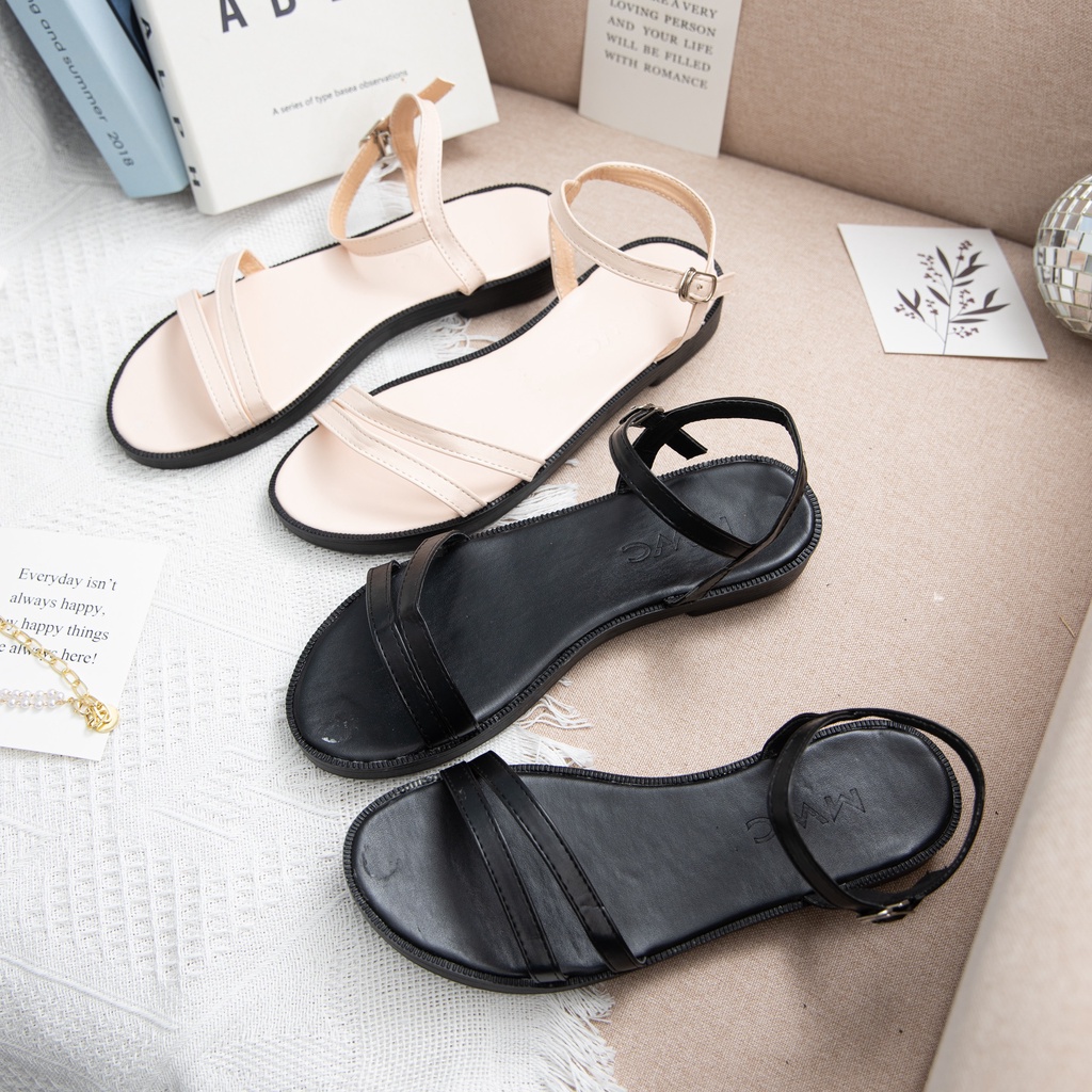 GIÀY SANDAL NỮ THỜI TRANG MWC - GIÀY SANDAL NỮ ĐẾ BỆT 2 QUAI CÁCH ĐIỆU SIÊU XINH NUSD- 12005