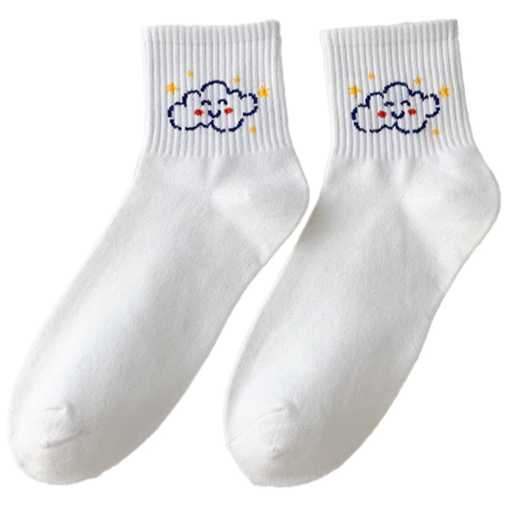 Tất cổ cao nữ, Vớ cổ cao trắng hoạt hình dễ thương vải cotton co giãn thời trang Hàn Quốc