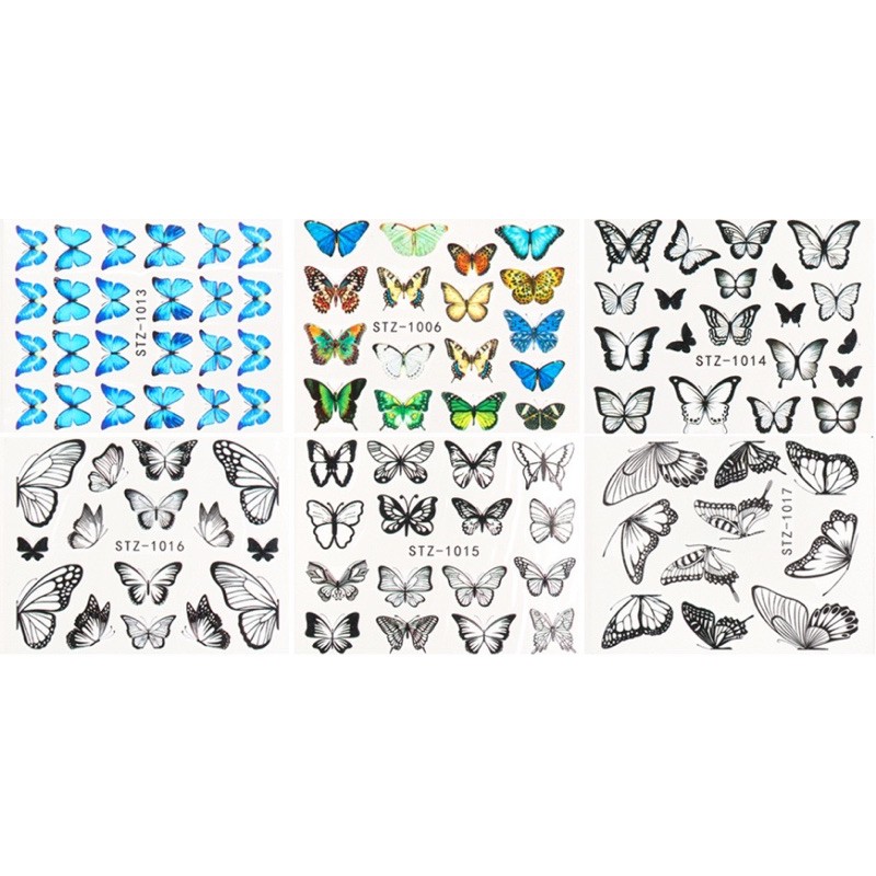 Sticker nước hoạ tiết bươm bướm, hình dán móng nước hoạ tiết bươm bướm trang trí móng nail