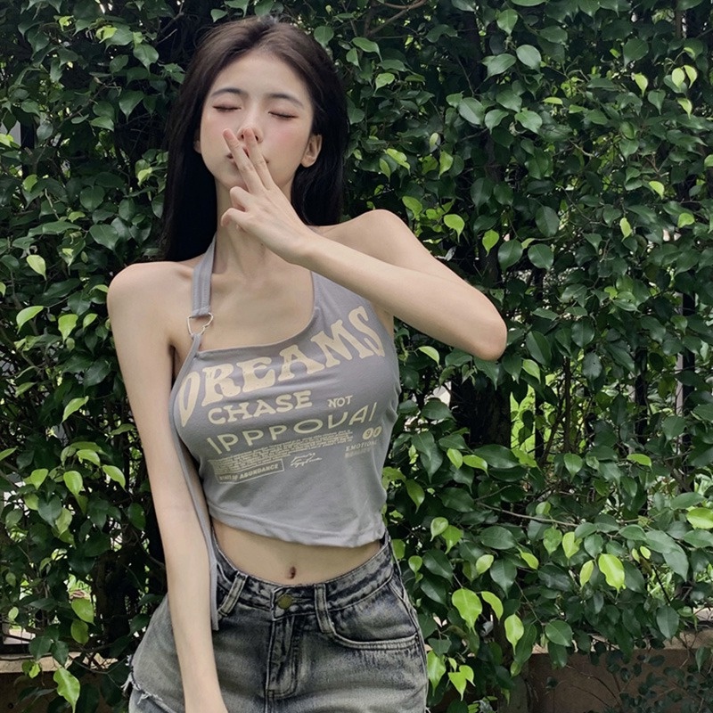 Áo Croptop Hai Dây Dáng Ôm In Chữ Thời Trang Mùa Hè Quyến Rũ Cho Nữ
