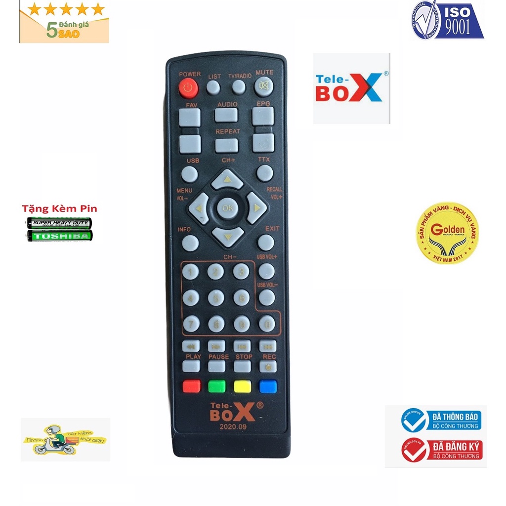 điều khiển đầu thu TELEBOX chất lượng cao-tặng kèm pin-remote đầu truyền hình telebox