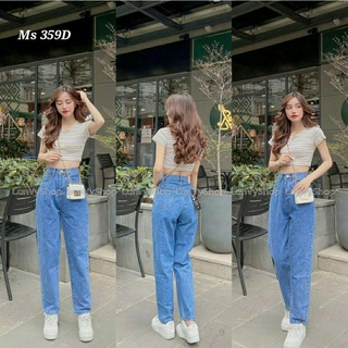  QUẦN JEANS NỮ BAGGY LƯNG CAO PHONG CÁCH HÀN QUỐC - MIX ĐAI 2 BÊN MS 359  HÌNH THẬT  