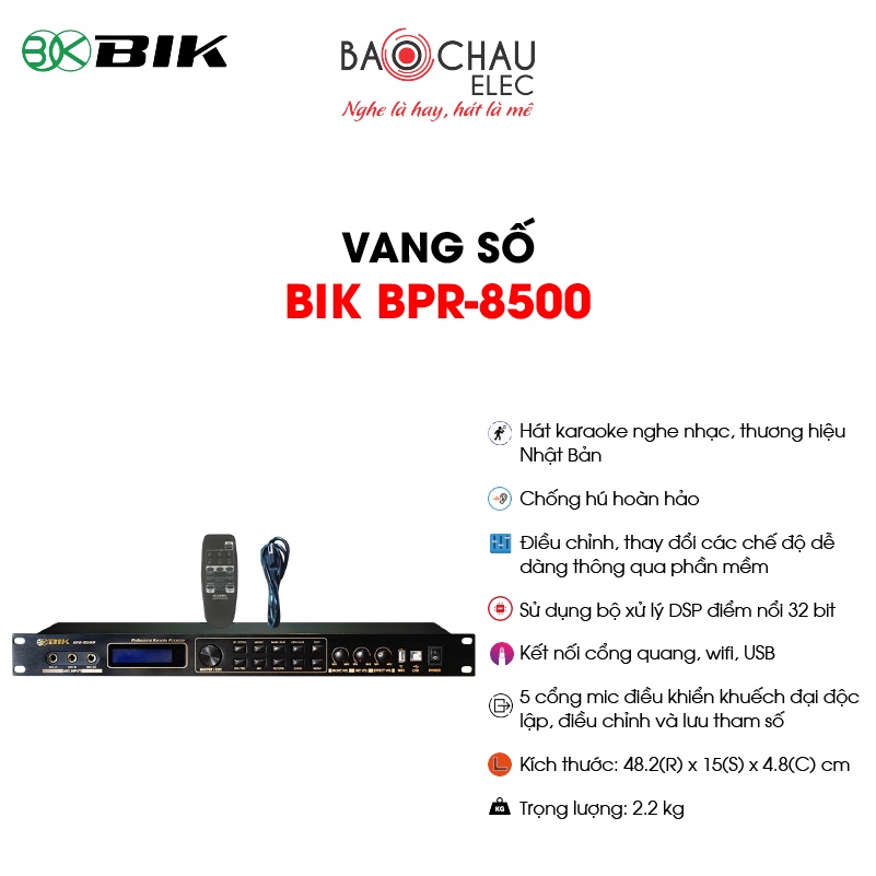 [CHÍNH HÃNG] Vang số Karaoke Nghe nhạc BIK BPR-8500 Nhật | Chống Hú - Kết Nối Wifi, USB, Cổng Quang (Giá 1 chiếc)