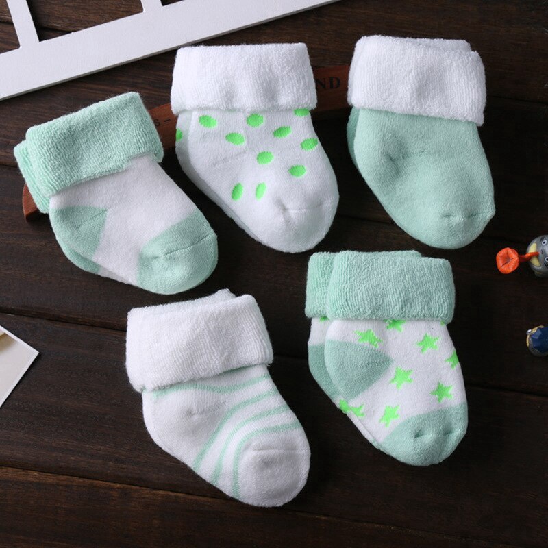 Set 5 đôi tất cotton tới mắt cá chống trượt cho trẻ sơ sinh 0-12 tháng mới biết đi