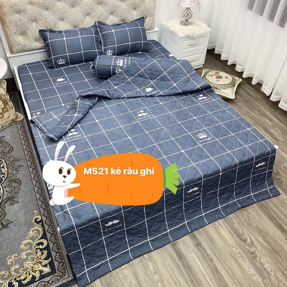 [Free ship-Xả hàng]Ga trải giường 1m 1m2 1m4 1m5 1m6 1m8 cotton poly-kẻ râu ghi