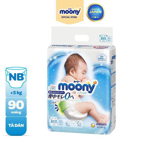 Tã dán sơ sinh Moony Newborn 90 miếng - Nhập khẩu Nhật Bản (tặng thêm miếng ngẫu nhiên)