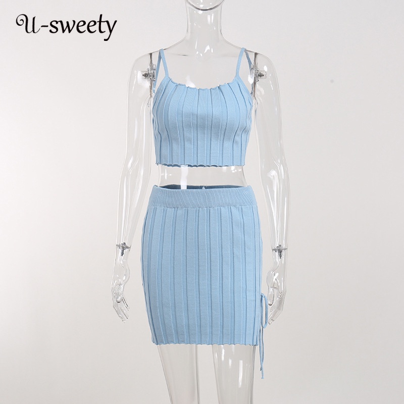 Bộ Áo Tank Top Trơn Màu Lưng Thấp + Chân Váy Ngắn Lưng Cao 2022 Thời Trang Quyến Rũ Cho Nữ