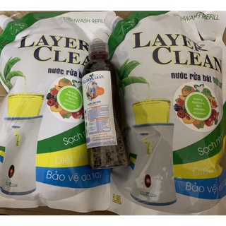 Combo 2 gói nước rửa chén bát hương quả hồng layer clean 2 lít tặng 1 chai lau sàn 300ml