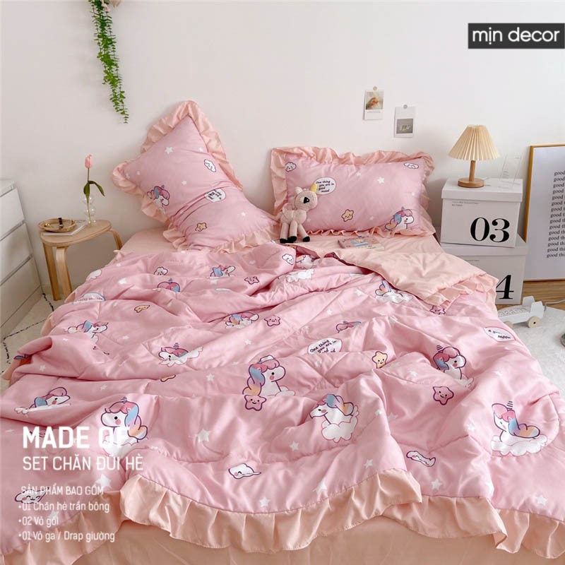 [2021] Set chăn ga gối Cotton Đũi Bèo Mịn Decor - Bộ ga giường chăn trần bông mùa hè mềm mịn phong cách Hàn Quốc