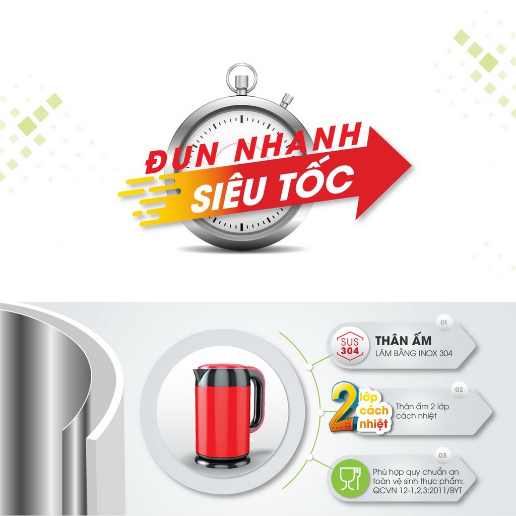 Ấm siêu tốc cao cấp - Bình đun nước sôi nhanh tự ngắt chính hãng Rạng Đông RD-AST17ST1.E 1500W/1700ml Boremart