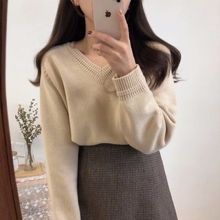 Ulzzang Áo len cổ tim Hàn Quốc M101-1