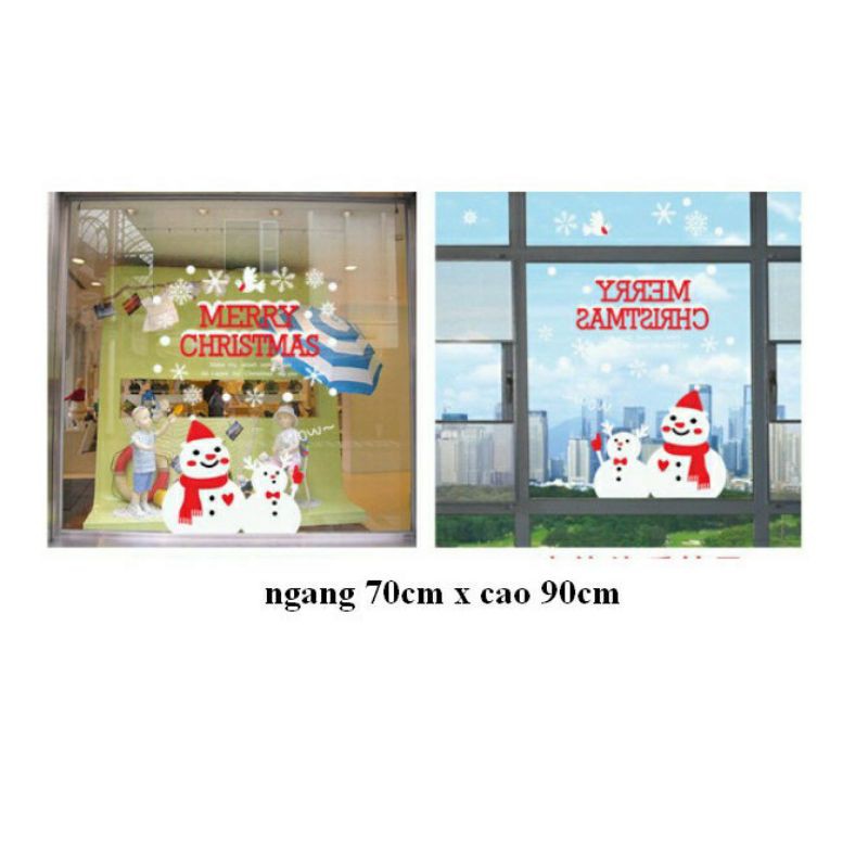 Decal tranh dán Hít tĩnh điện Noel - 2 người tuyết lớn bé chào lễ