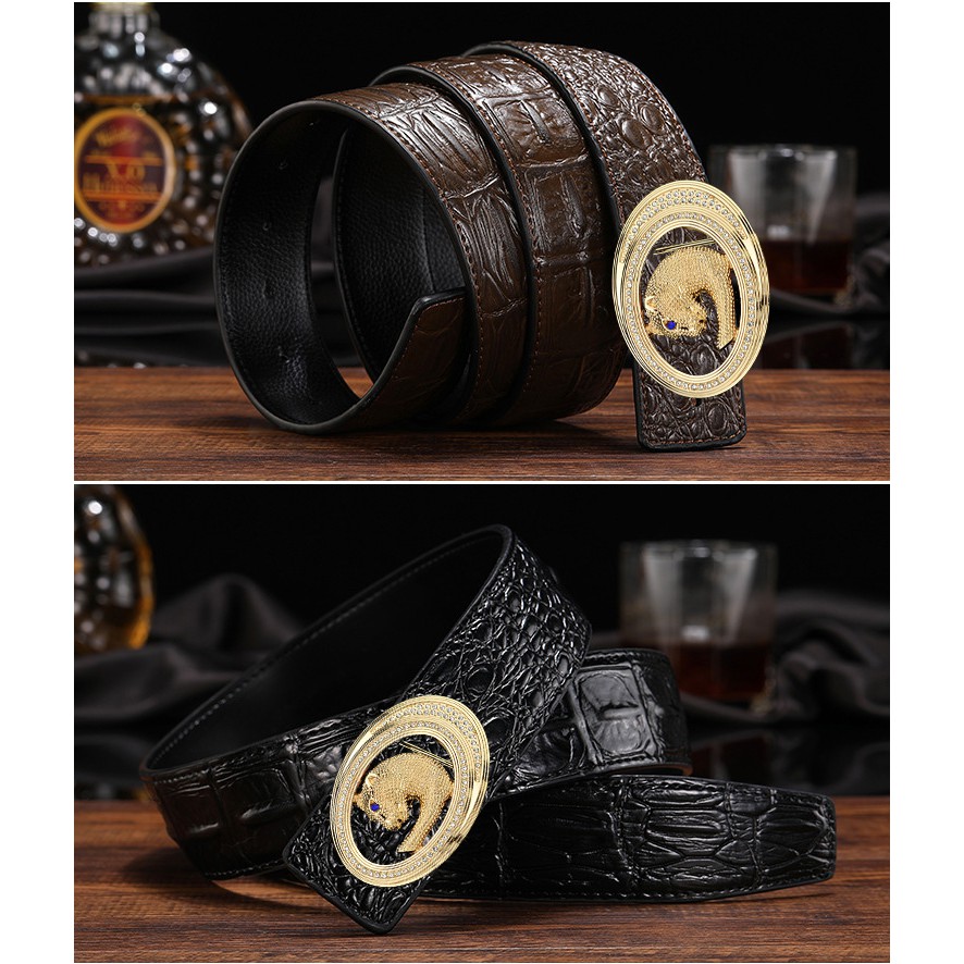 Thắt Lưng Nam Hình Báo T3 Đính Đá Khóa Cài Được Làm Bằng Hợp Kim