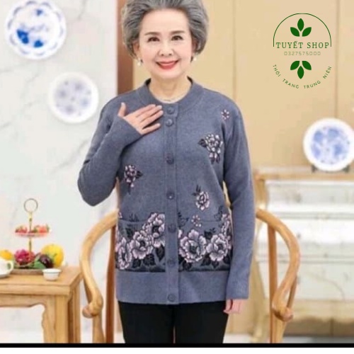 Áo Len Bà Già Dày Dặn Hàng Quảng Châu Cao Cấp - Kiểu Áo Cài Cúc.