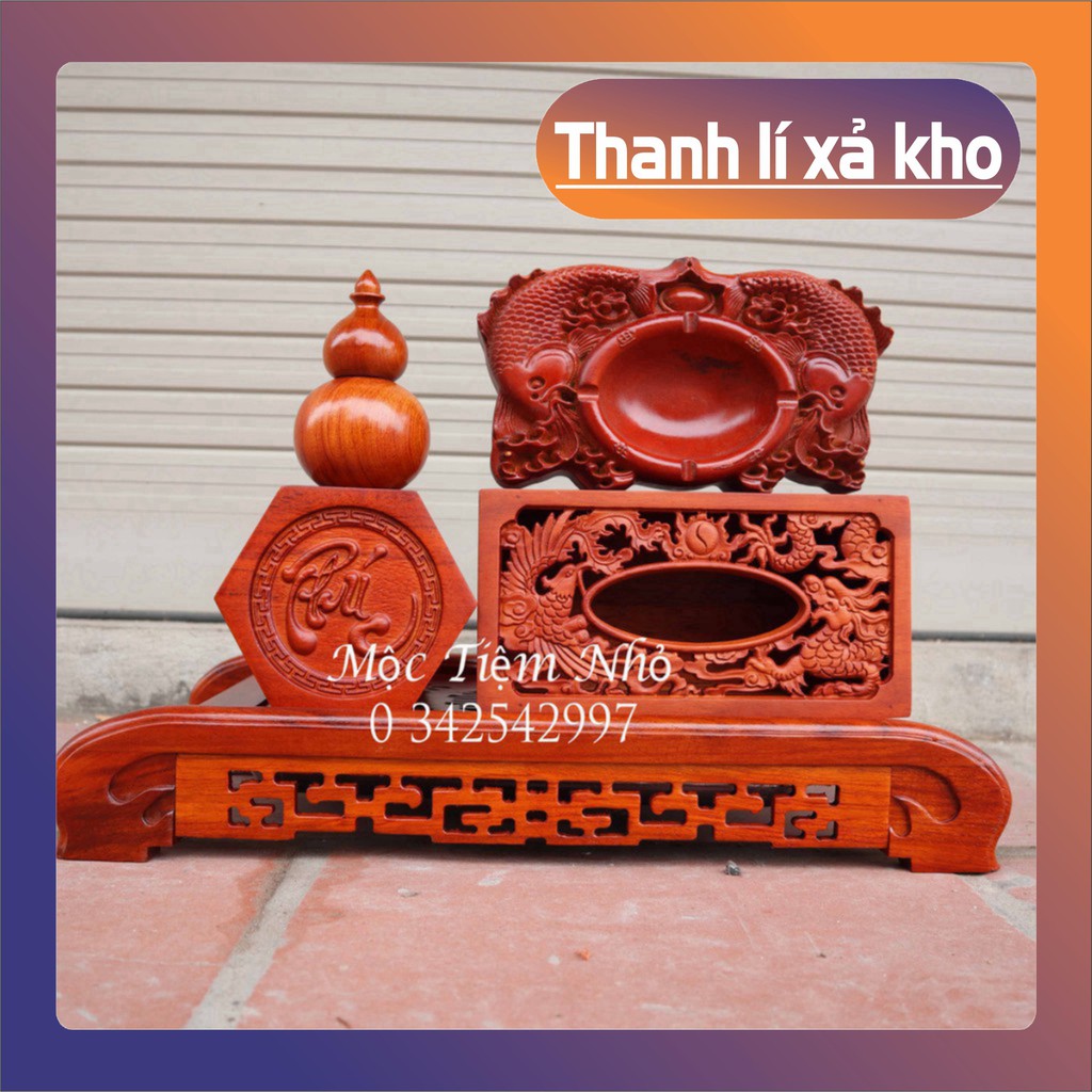 Combo 5 món khay trà cuốn,Gạt tàn cá chép,hộp chè chữ phúc,hộp giấy long phụng,tăm bầu