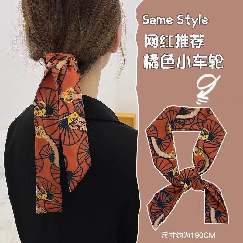 Khăn choàng cổ vải lụa màu đen in hình chim hạc phong cách retro Pháp cho nữ