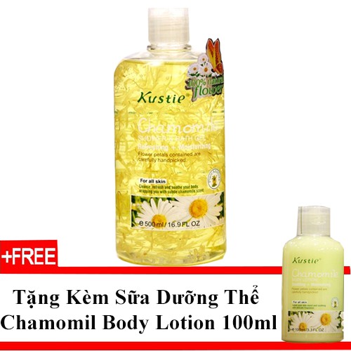 Combo Sữa tắm Kustie chiết xuất cánh Hoa thật 500ml Tặng Kèm Sữa Dưỡng Thể Kustie Body Lotion 100ml