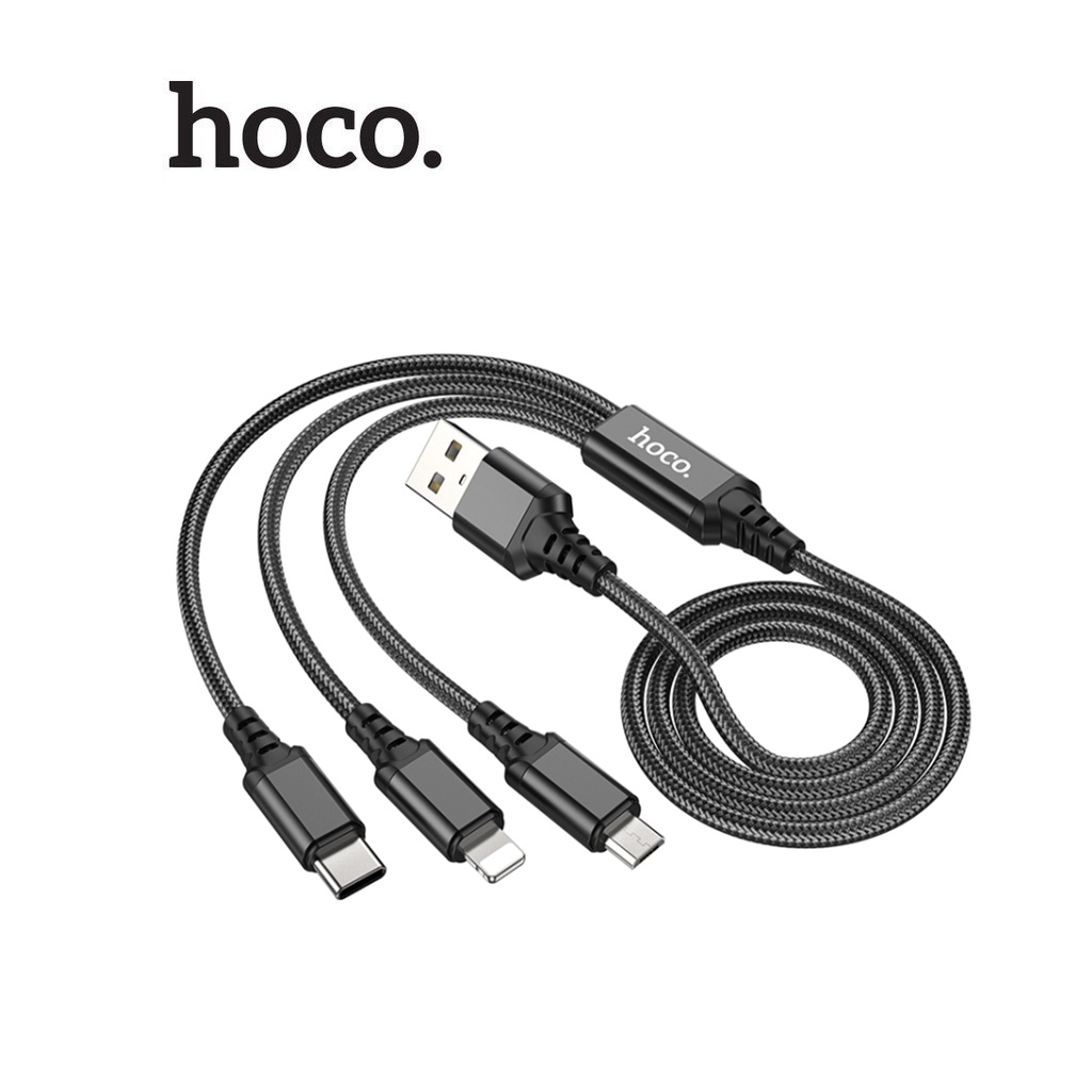 Cáp sạc Hoco X76 3-in-1 Lightning+ Type-C + Micro dây dù siêu bền dài 100cm hổ trợ sạc 2.0A cho Smartphone (ĐEN)