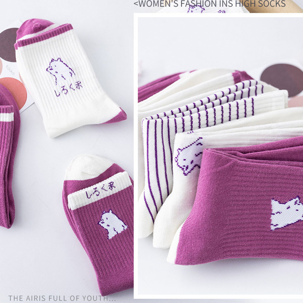 [sweet] woman cartoon bear purple long tube socks autumn and winter wild cotton sports  socks