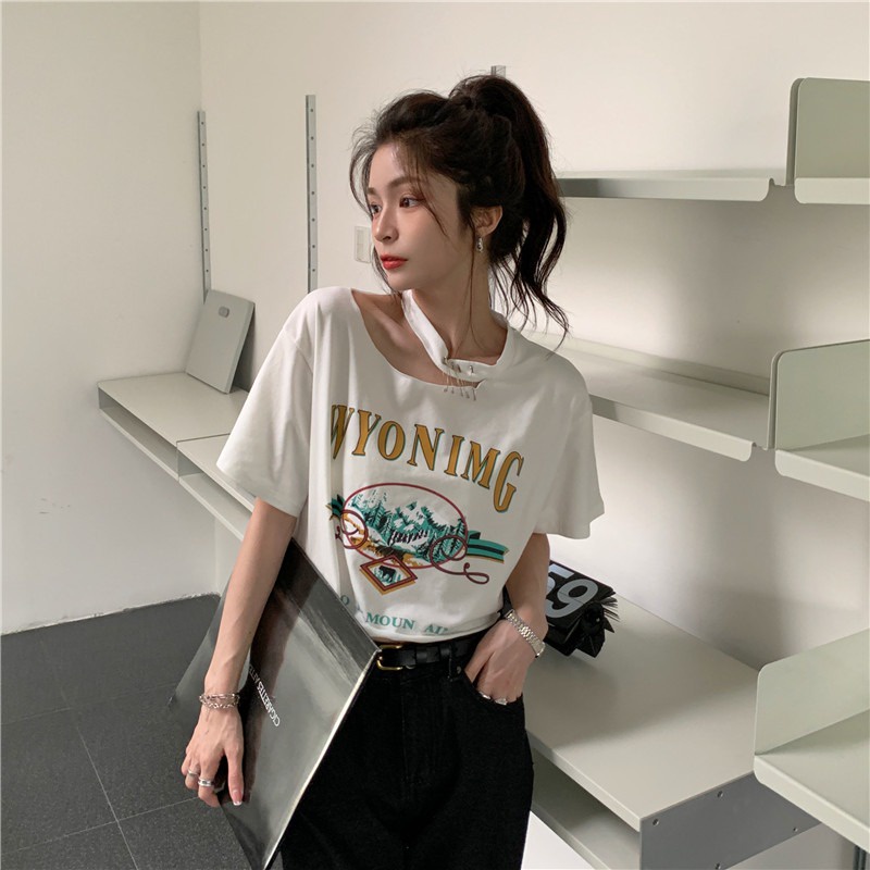 Áo Thun Nữ Ngắn Tay In Hình Thời Trang Hàn Quốc