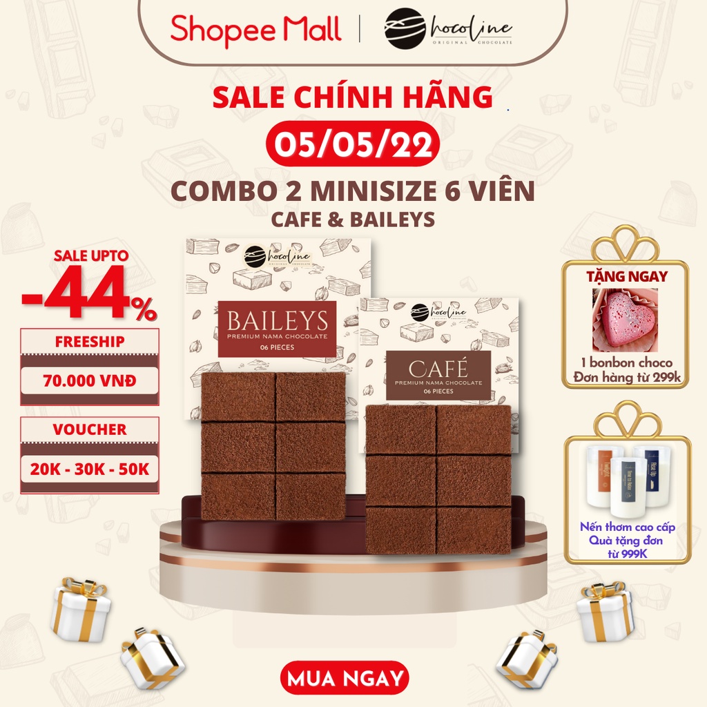 Socola Tươi Chocoline Vị Cafe, Vị Kem Sữa Baileys - Combo 2 hộp 6V (80 gram)