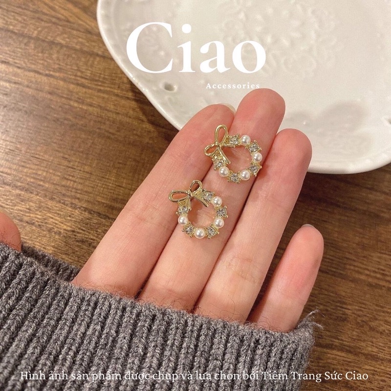 [HOẢ TỐC 1H] Khuyên tai/ Bông tai mạ bạc S925 thiết kế hình nơ đính đá Pretty In Ciao