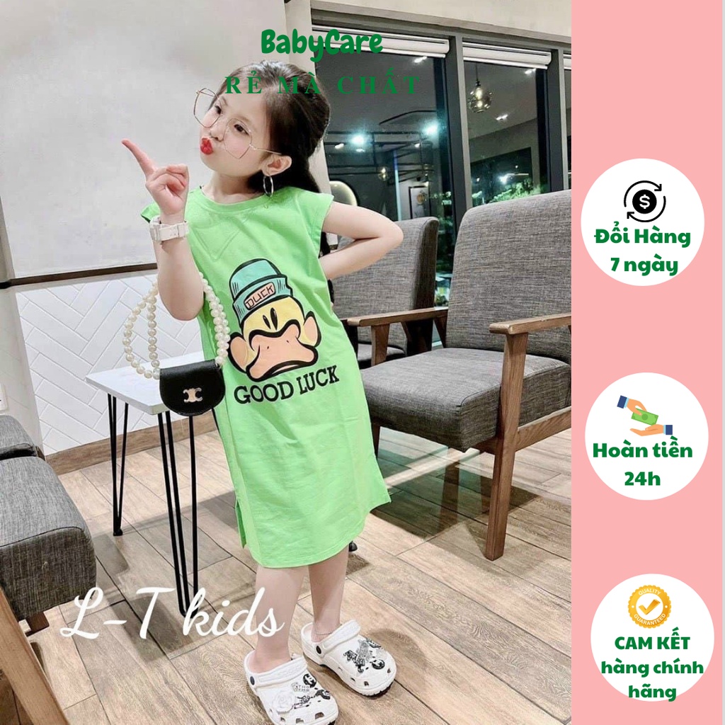 [Big size 20-40kg]Váy chữ A, dáng xuông xẻ gấu, hình in hoạt hình dễ thương cho bé gái 1- 10 tuổi (8-40kg)
