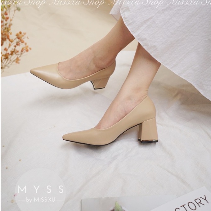 Giày nữ mũi nhọn bít gót viền vàng 6cm thời trang MYSS - CG197