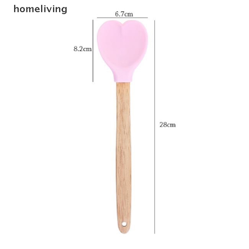 Muỗng Silicone Cán Gỗ Hình Trái Tim Tiện Dụng Khi Làm Bánh