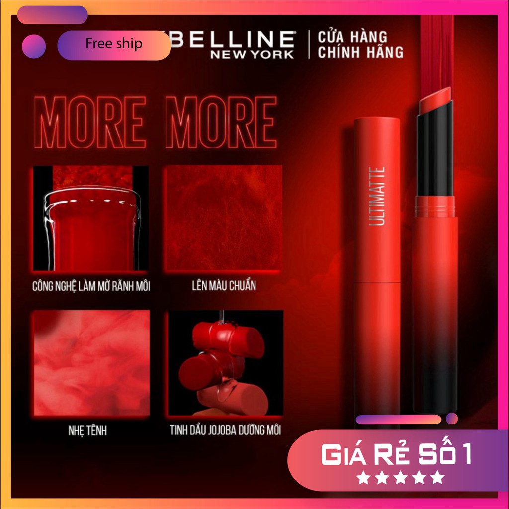 Son Lì Mịn Môi Siêu Nhẹ Cao Cấp Maybelline New York Color Sensational Ultimatte 1.7g Hàng Chính Hãng