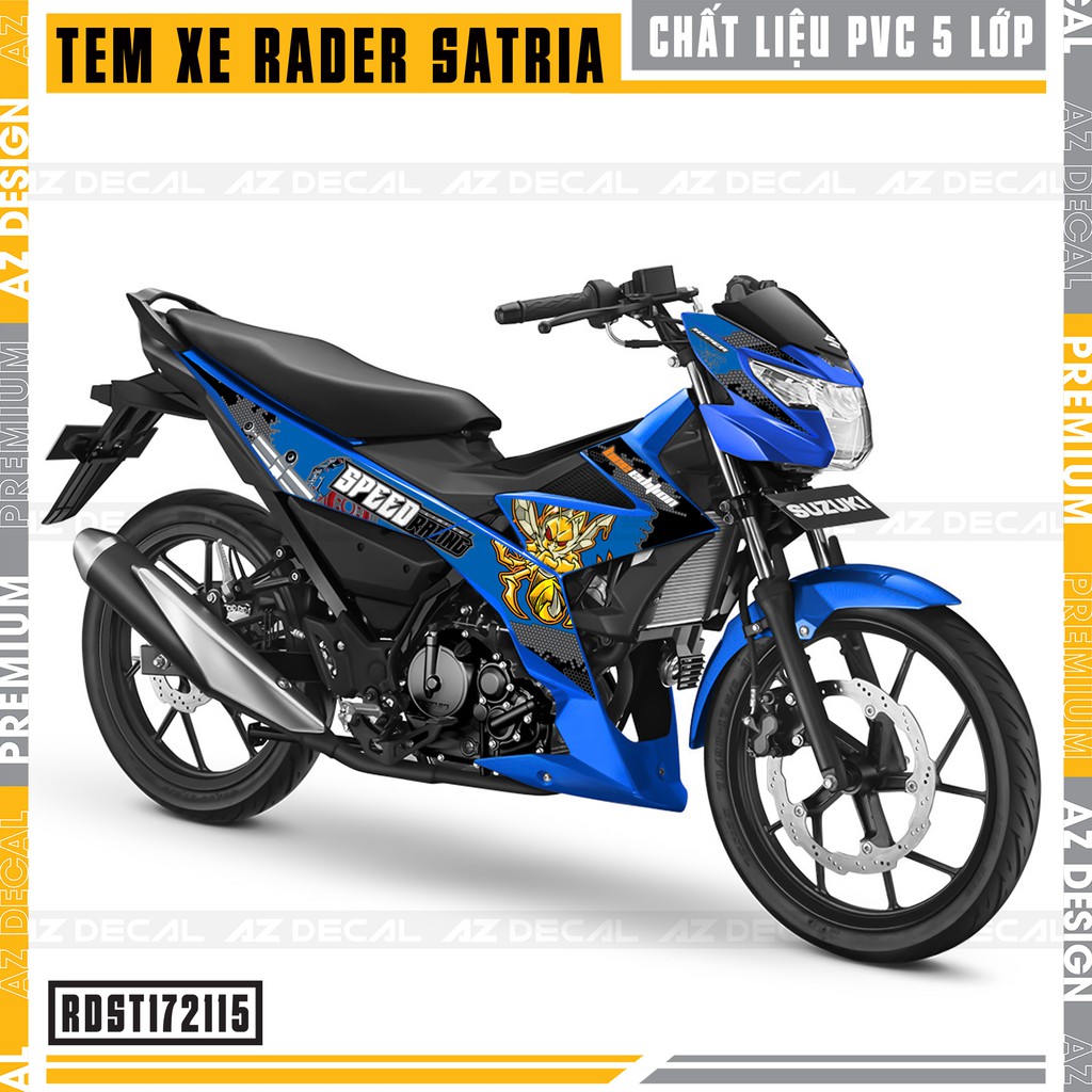 Tem Xe Suzuki Raider - Satria Speed Racing | RDST172115 | Decal PVC Chống Nước, Màu Đỏ Đen, Xanh Đen, Cam Trắng