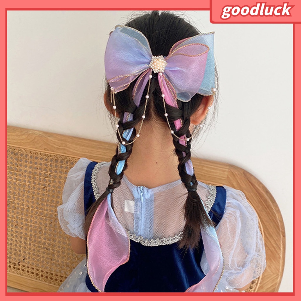 Kẹp Tóc Hình Nơ Đính Ngọc Trai Giả Màu Gradient Thời Trang Halloween