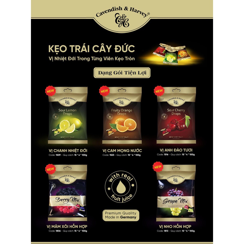 Kẹo trái cây Đức Cavendish &amp; Harvey dạng gói 100g