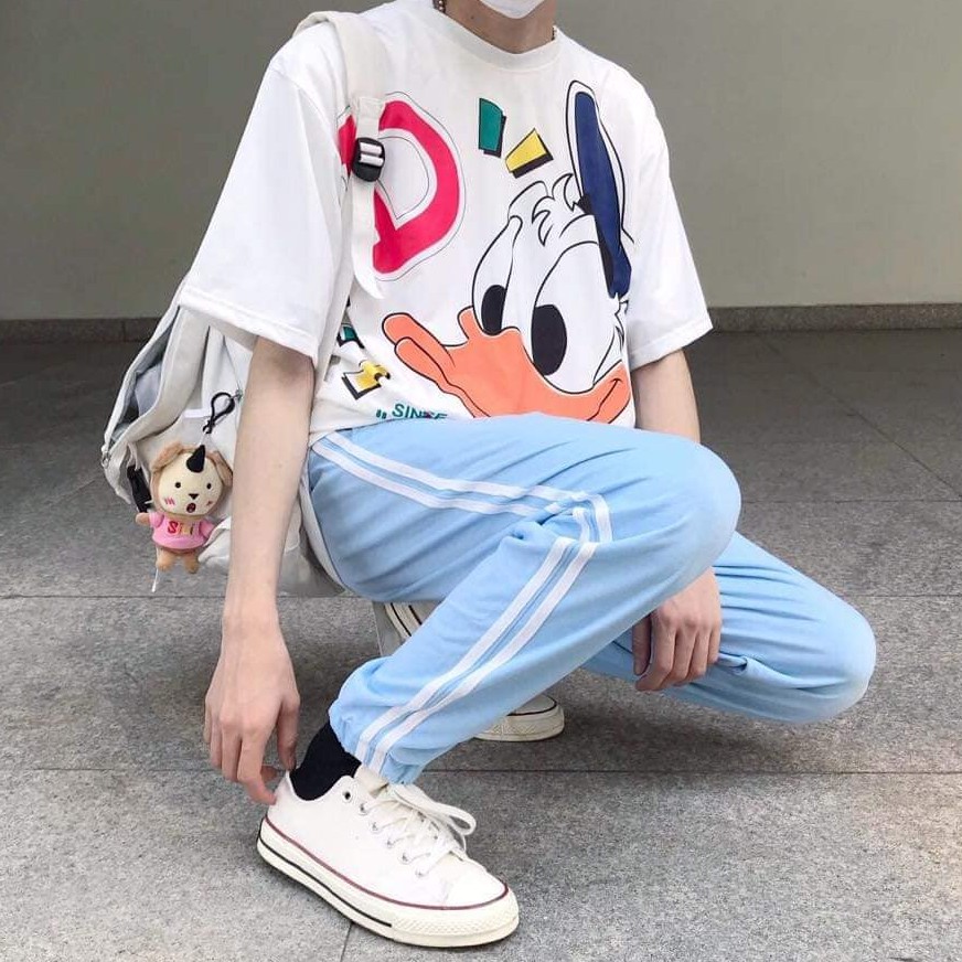 [COMBO TIẾT KIỆM] Set áo vịt Donald 3D + quần xanh 2 sọc unisex