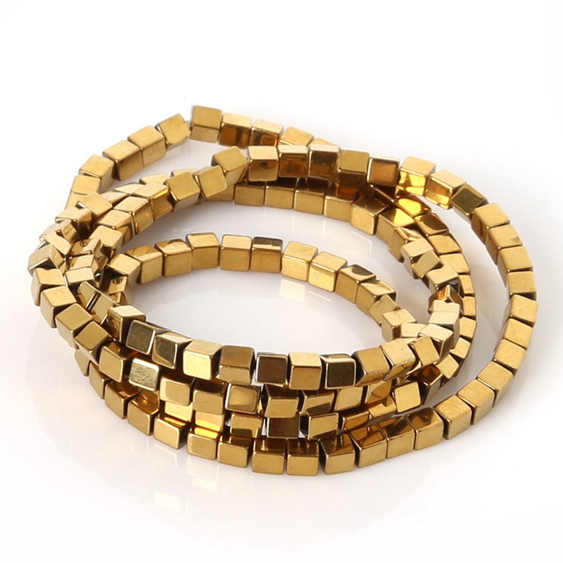 Set 140 Hạt Đá Hematite Hình Vuông Mạ Vàng / Bạc Tự Nhiên 2mm Dùng Làm Trang Sức Diy