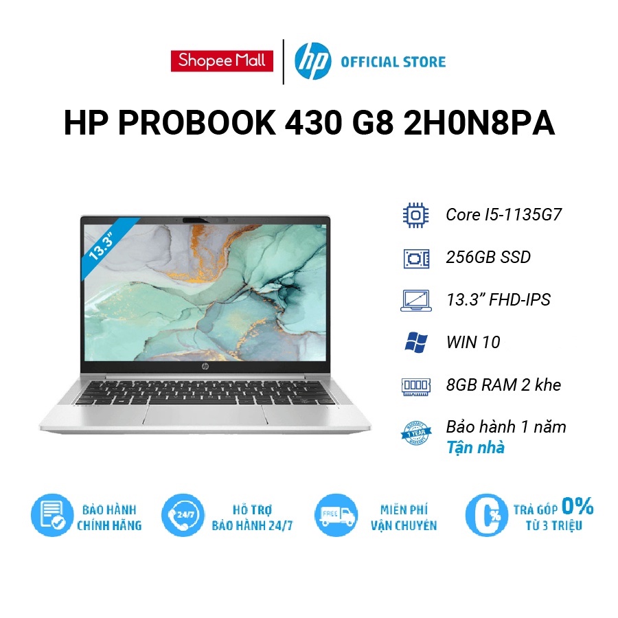 [Mã ELMALL7 giảm 7% đơn 5TR] Laptop HP Probook 430 G8 2H0N8PA i5-1135G7 | 8GB RAM | 256GB SSD | Intel Iris Xe