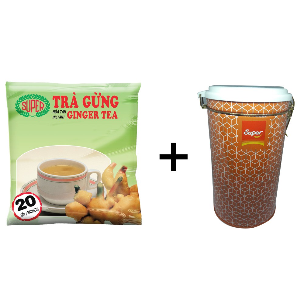 Combo 1 trà gừng hòa tan Super Singapore và 1 hộp thiếc Super