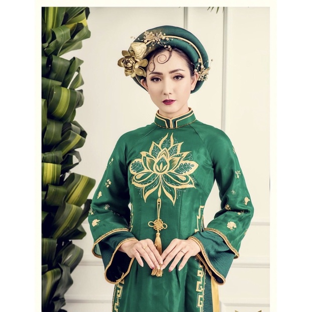 Set áo dài gia đình xanh phúc lộc áo dài gia đình cách tân nam nữ bé trai bé gái size nhỡ và bigsize mẫu áo dài tết 2022