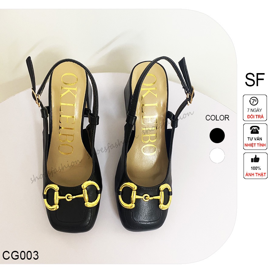 Giày cao gót nữ Shoes Fashion 7cm gót vuông, giầy mũi vuông móc xích quai hậu - CG003